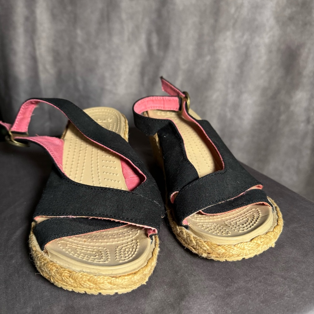 CROCS Black and Pink Espadrille Flats